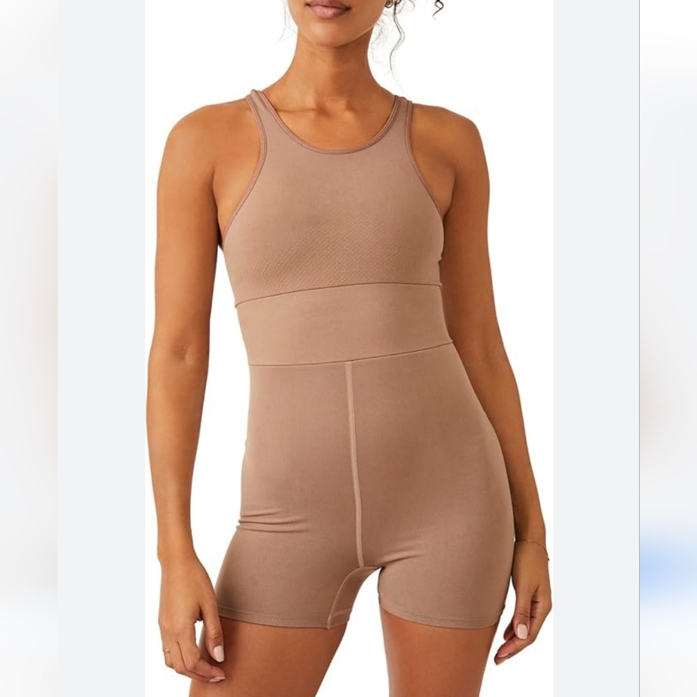 Free People "Every Single Time" Runsie Bodysuit Wm Sz 0-6, Moonstruck NUDE, nwot